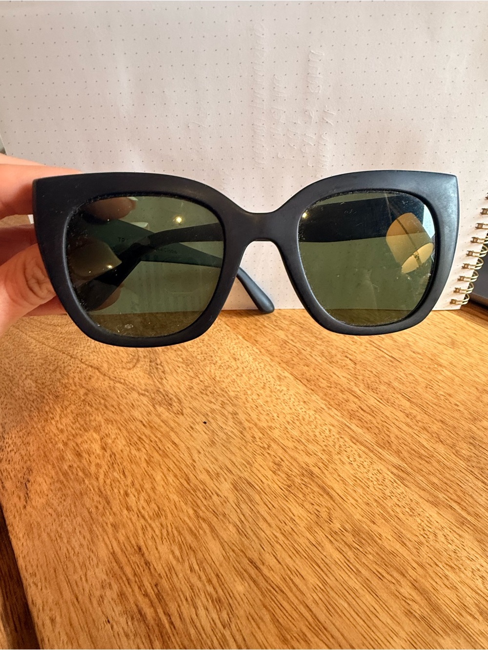 Toms Black Cat-Eye Sunglasses with Green Lenses